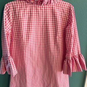 Pink Gingham Ruffle Sleeve Dress